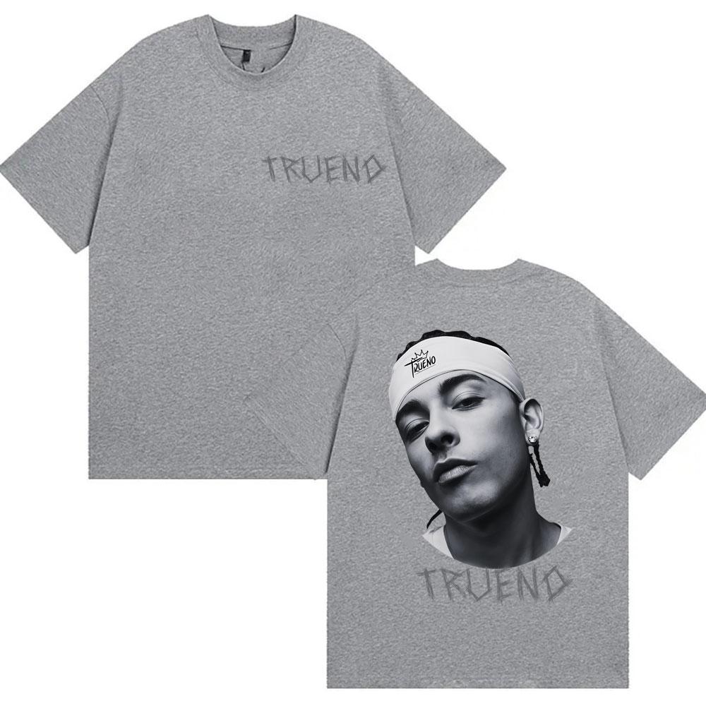 

Trueno Rapper Men s and Women s Face Print T-shirt, Vintage Hip Hop T-shirt, Streetwear, Oversized Cotton Casual T-shirt 4XL