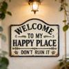 Welkom Bij Happy Place Bord Muurdecoraties Welkom Bord Voor Voordeur Houten Hangende Muurdecoraties Slaapkamer Huisdecoraties