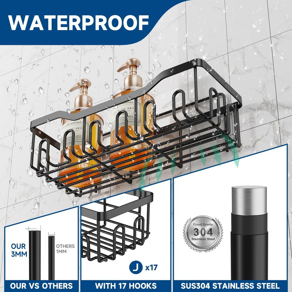 Punch-free Bathroom Rack, Wall-mounted Shampoo Storage Rack, Rust-proof Stainless Steel Bathroom Organization Accessories