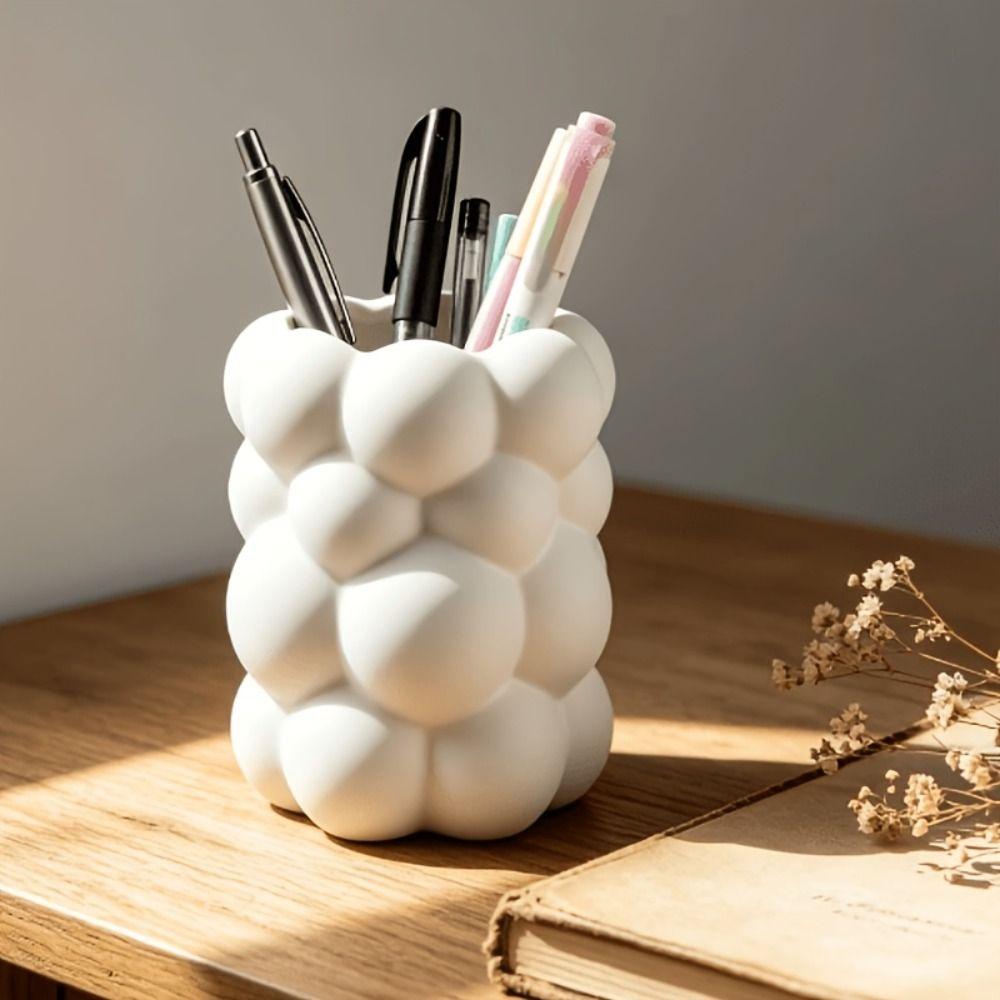 3D Printed Desk Storage Box Cloud-shaped Makeup Brush Storage Simple Style Flower Vase Home Decor