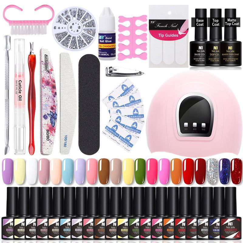 20 Colors Glitter Gel Nail Polish Set Shimmer UV Gel Nail Art Kit with Base and Top Coat NJ