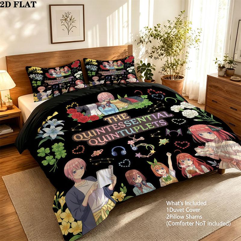 5Toubun Pattern Bedding Quilt Set Quilt Cover Pillowcase Home Birthday Gift(1 * duvet cover + 2 * pillowcase, without core)