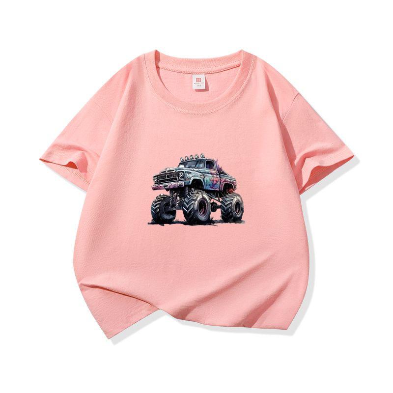 Kids Cotton T Shirt Cool Cartoon Offroad Vehicle Print Crew Neck Short Sleeve Tee Casual Boys Girls Summer Tops