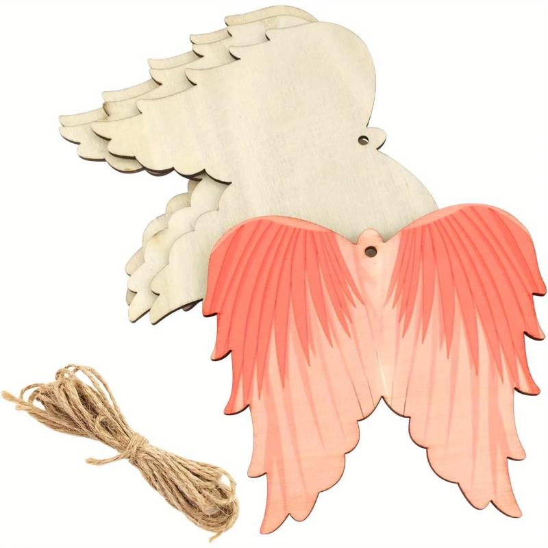 20pcs Wooden Angel Wings Silhouette Mixed Color Diy Handmade Ornament With Lanyard For Holiday Decoration, Elegance Wing Design