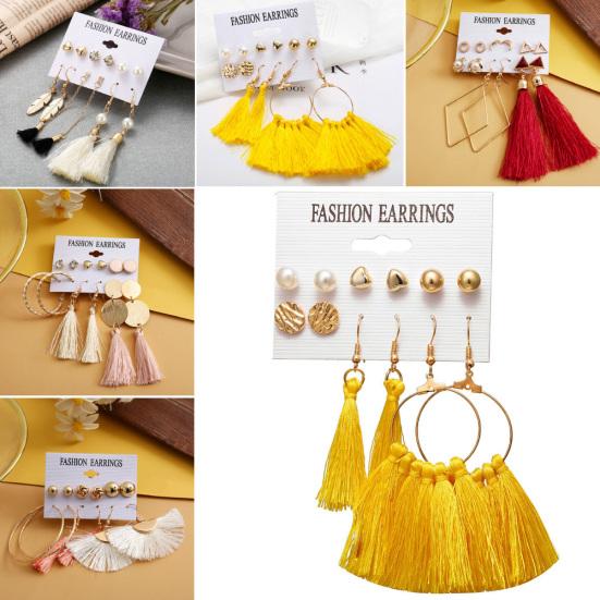 6Pcs/Set Bohemia Women Tassel Hook Earrings Ear Stud Set Jewelry Accessories