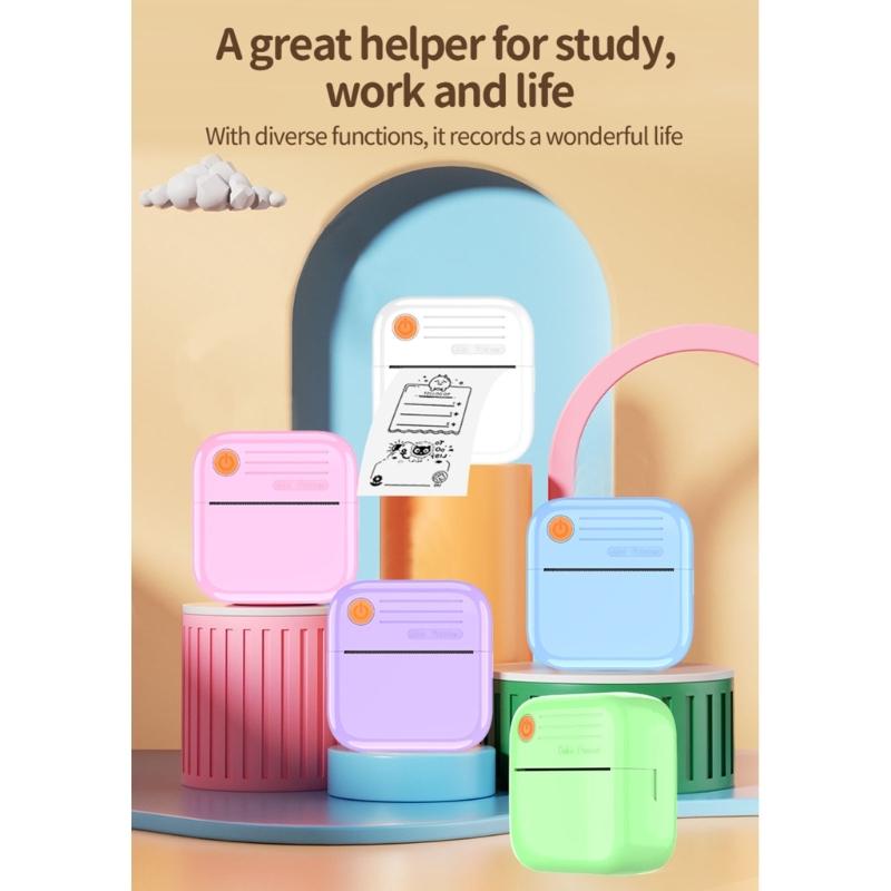 Mini Thermals Label Maker For Children Cordless Bluetooth-compatible Printing 200DPI Resolution Safe 45 Degree Tear Line Rechargeable Type C