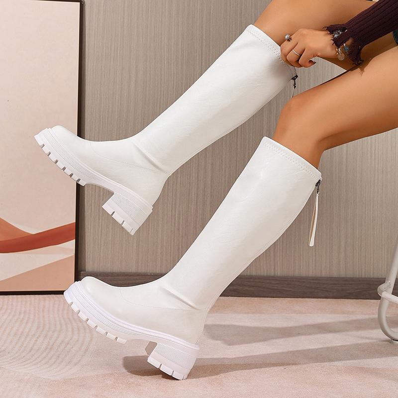 Chunky Platform Black Knee High Boots Women Fashion Back Zipper Pu Leather Long Boots Woman Thick Sole Motorcycle Botas Mujer