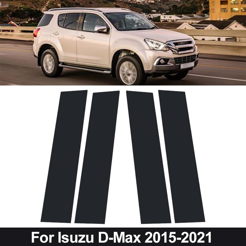 6Pcs Fit For Isuzu D-Max 2015-2021 Glossy Black PC Material Mirror Effect Car Door Window Center Middle BC Pillar Post Column Cover Trim