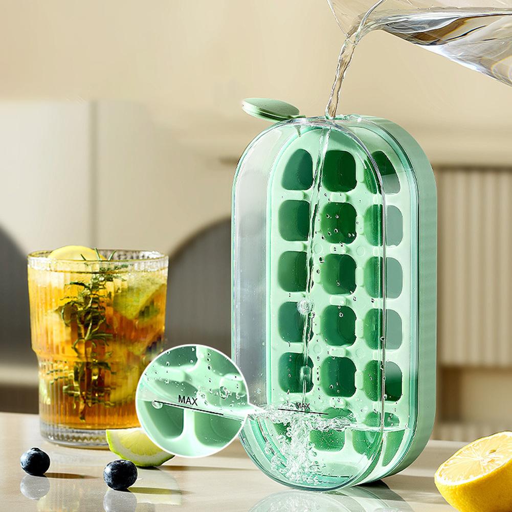 Press Ice Cube Maker Silicone Ice Tray Making Mold with Lid Ice Cube Trays BPA Free Easy Release Freezer Creative Storage Box