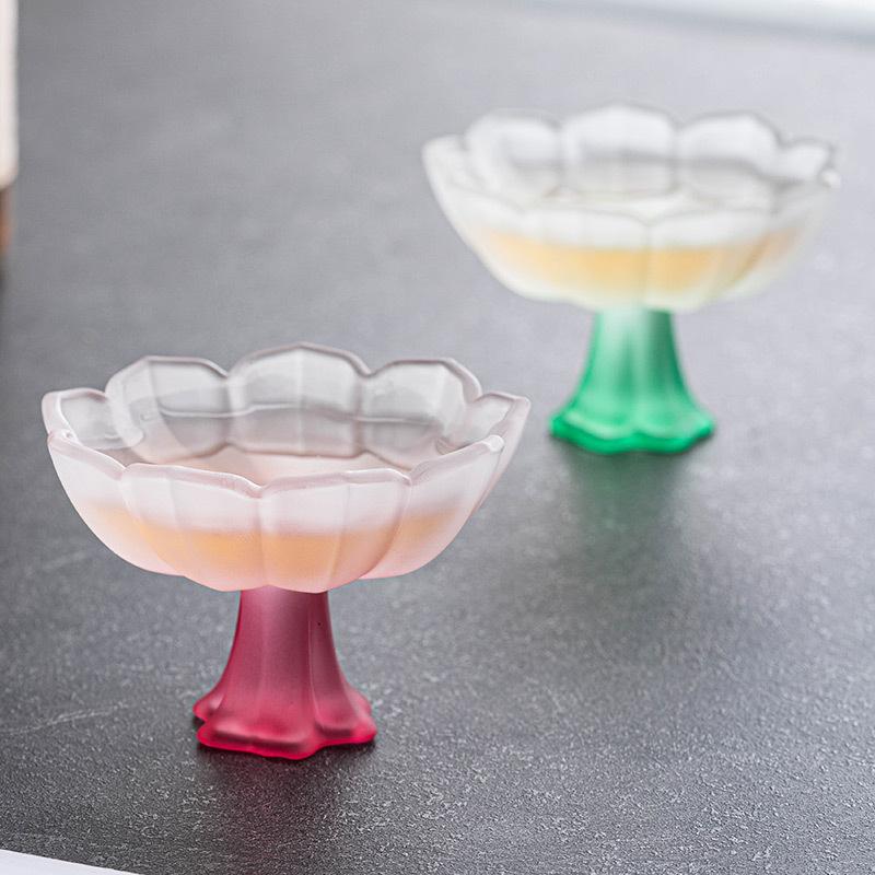 Afternoon Tea Teacup Lotus Flower Glass Tea Cups Lotus Shaped Vessel Milk Fruit Juice Container Color Lotus Goblet Coffee Cup