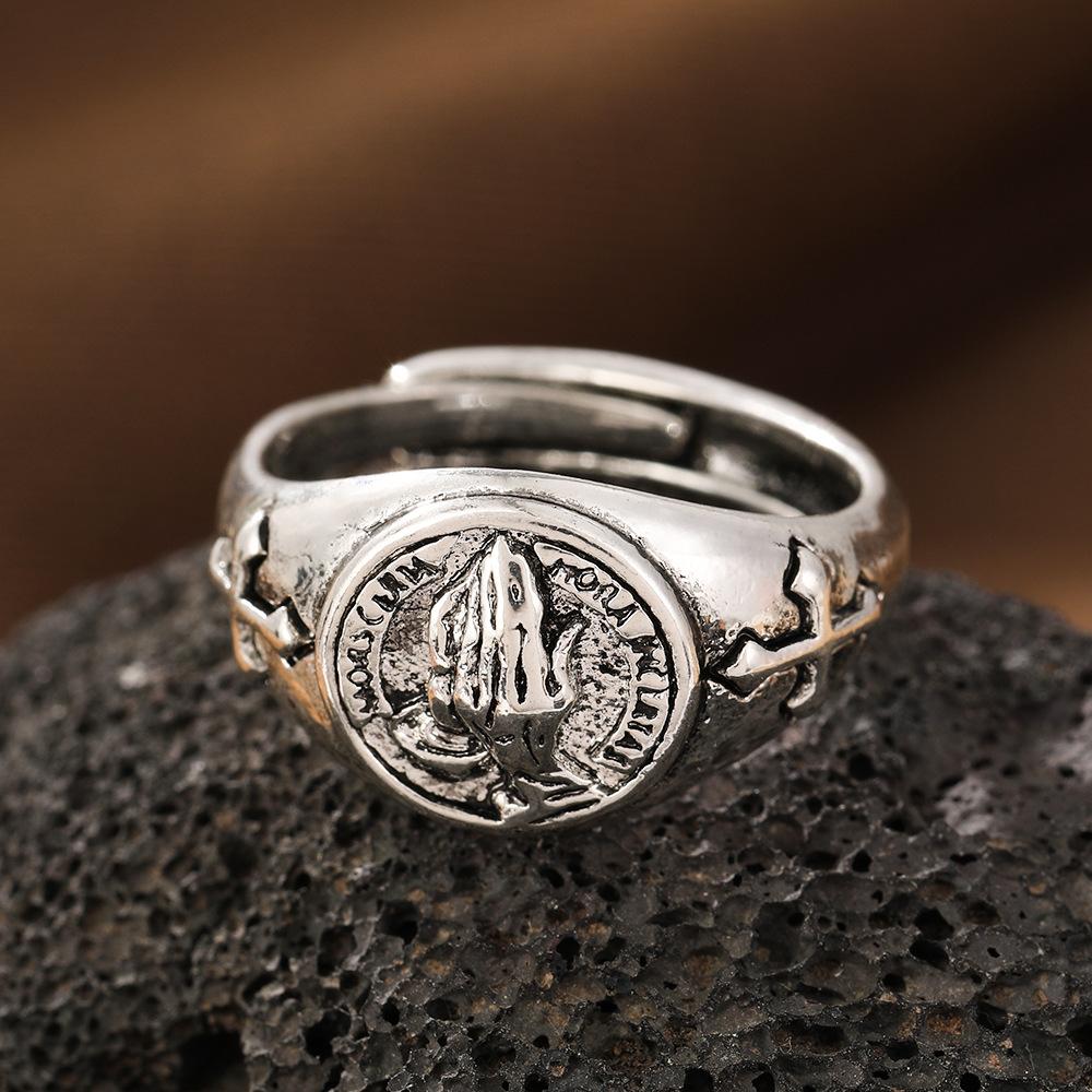Praying Hands Ring Men's Niche Design High-end Street Hip-Hop Style Opening Adjustable Ring
