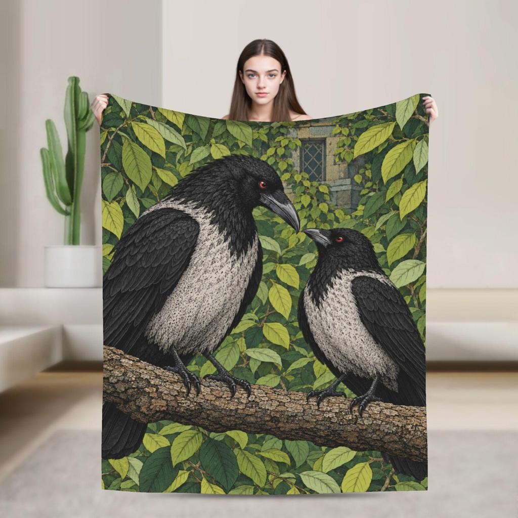 Raven Blanket Gothic Crow Throw Dark Academia Bird Flannel Home Decor