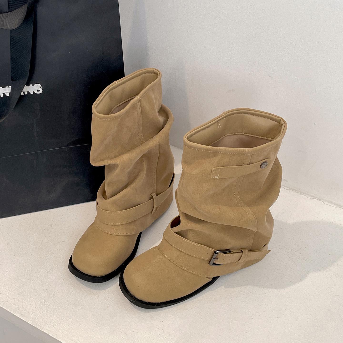 

Ботинки Queen Fan цвета хаки в стиле ретро на толстом каблуке с платформой, женские, 2025, новая осень, с юбкой, узкими брюками, короткие ботинки 40 хаки