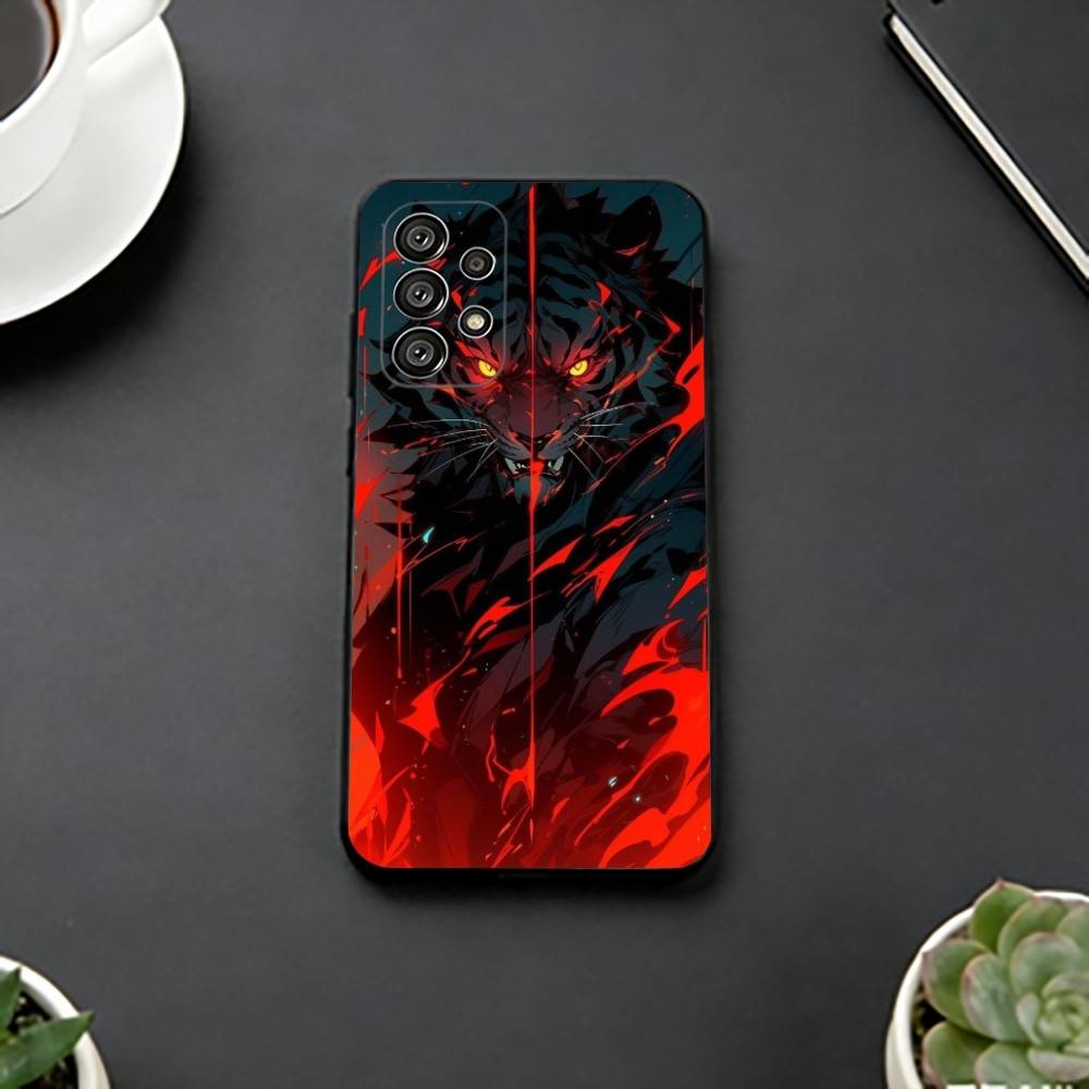 Cartoon Ferocious Tiger Phone Case For Samsung S25,S24,S21,S22,S23,S30,Ultra,S20,Plus,Fe,Soft Silicone Black Cover