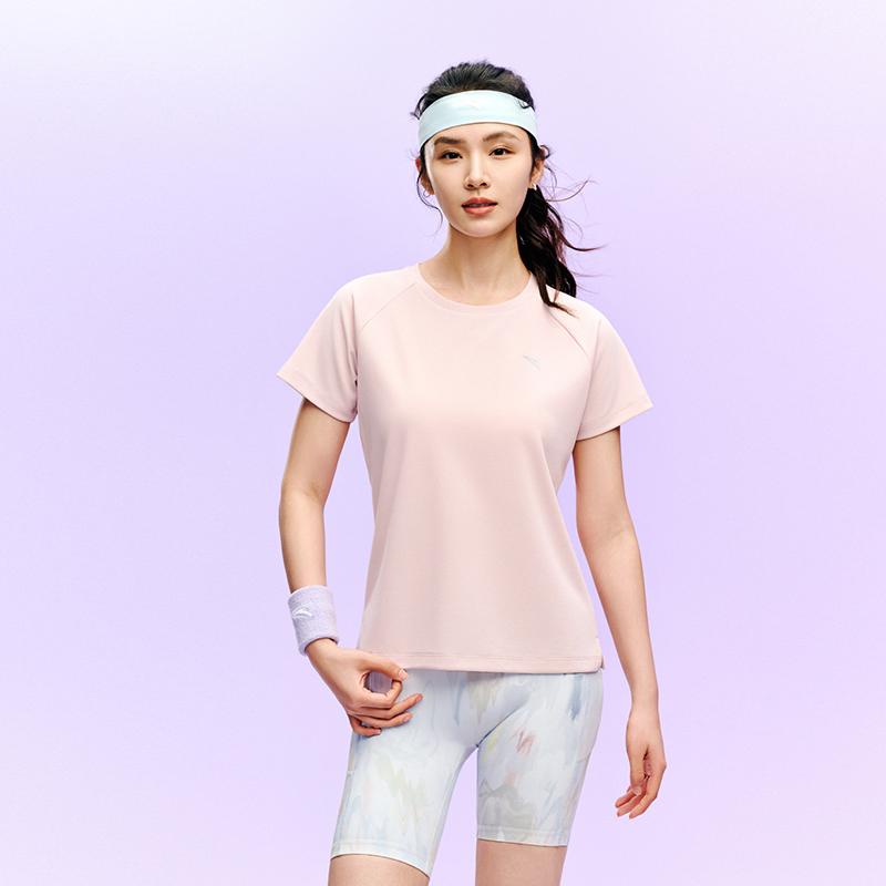 Anta Training Short Sleeve Quick Dry Knitted Top Summer T-Shirt Women tops Soft-Pink 962627116-6