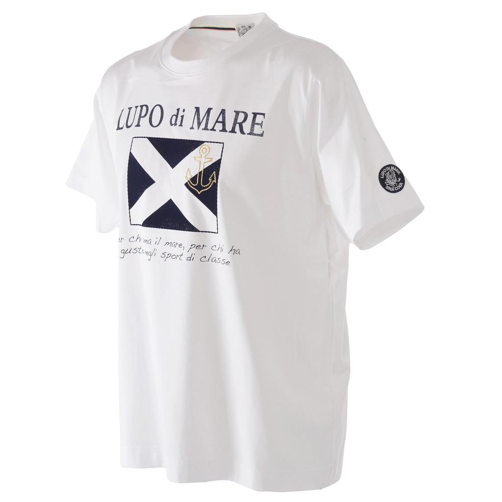 Sinacova Men's Short Sleeve T-Shirt, 100% Cotton, Mercerized High-Gauge Flock Print, Anchor Embroidery, Size L (24110570) (White)