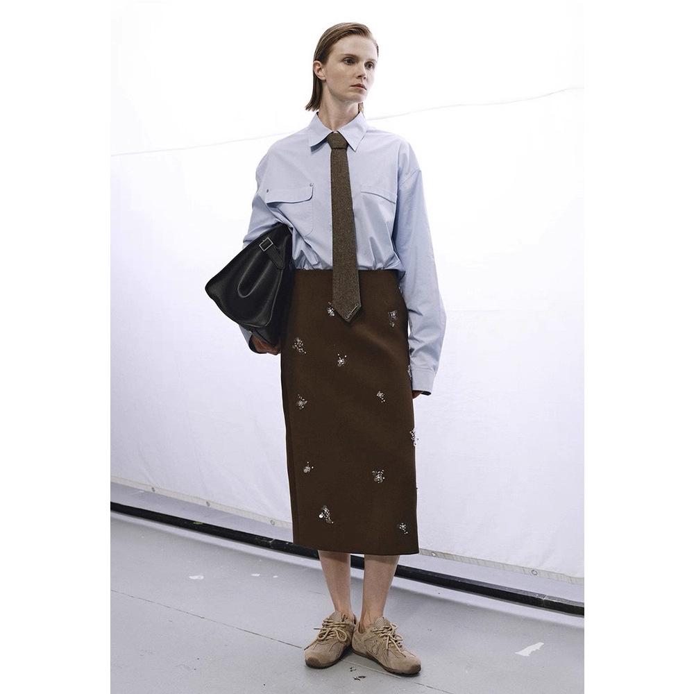 Винтажная трехцветная вышитая замшевая юбка-полуюбка с бисером - Женская зимняя свободная Large