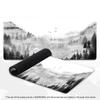 Black White Mountain Pine Forest Lake Art Desk Mat XXL Keyboard Rubber Bottom Non‑Slip Mousepads Gamer Office Accessories