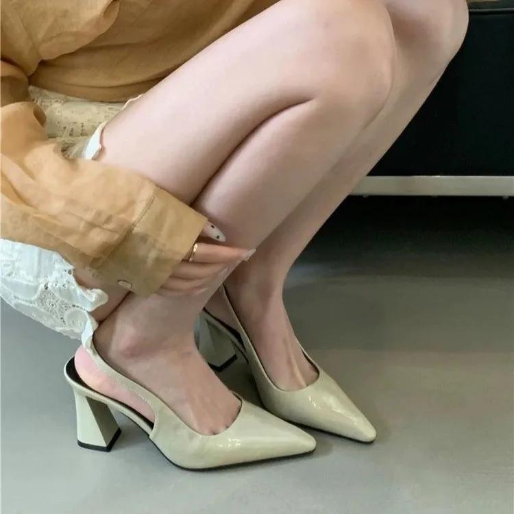 

Women s Fashion Shoes Summer French Temperament Baotou Back Hollow Trip Strap Sandals With Skirt Pointed Thick Heeled High Heels 35 блідо-зелений колір