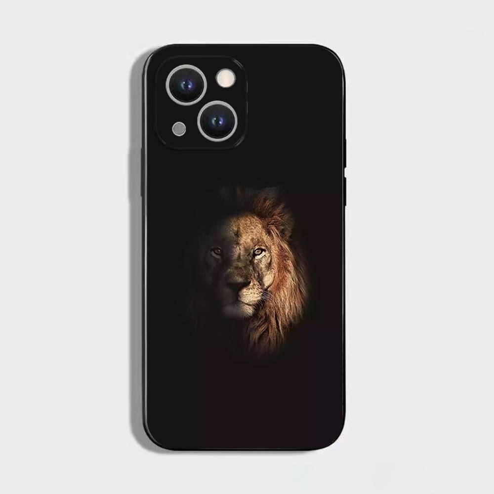 Animal Cover Tiger Lion Phone Case For iPhone 16,15,14,13,12,11 Plus,Pro Max,XS,X,XR,SE,Mini,8,7,Soft Silicone Black Cover