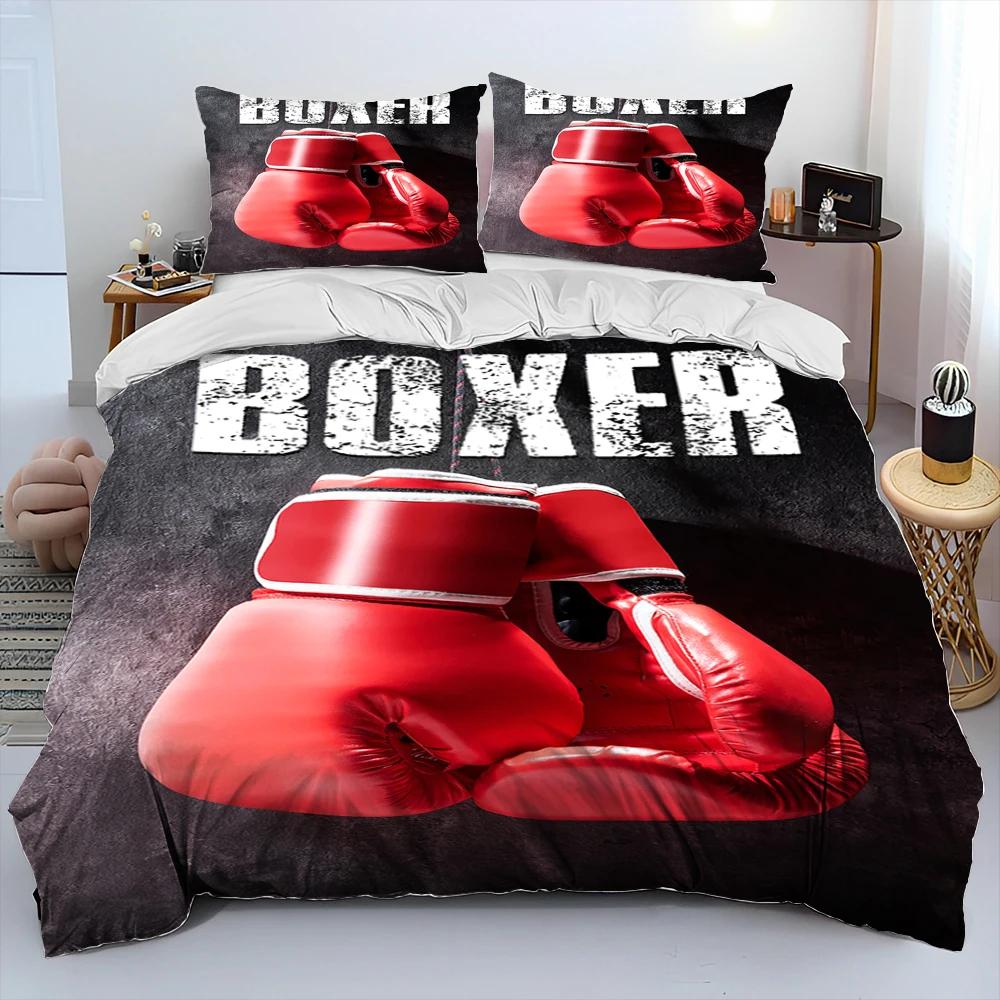3D Boxing Gloves Boxer Fight Comforter Bedding Set,Duvet Cover Bed Set Quilt Cover Pillowcase,King Queen Size Bedding Set Adult