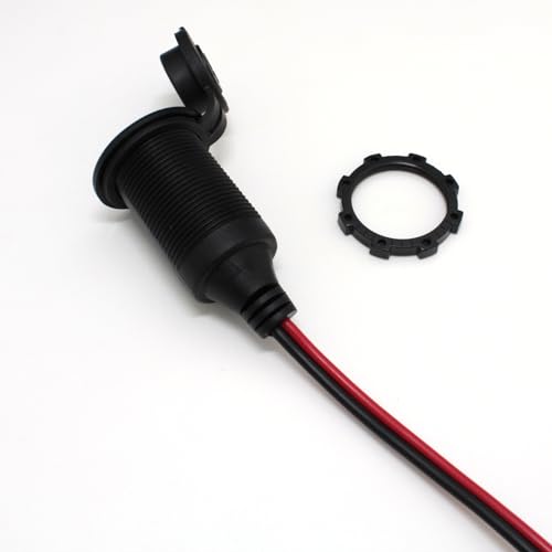 Kaito Denshi Cigarette Lighter Socket, Female, with Lid, 1 Branch, Uncut Power Cable, 12V, 30cm