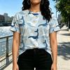 Women's Loose Short Sleeve Cotton T-Shirt,Ocean Whale Print,Minimalist Commuter Style,Breathable Comfort,Versatile for Daily & Outdoor Walks