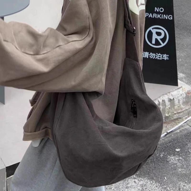 Retro Autumn and Winter Dumpling Bag Shoulder Bag Unisex Handbag Large Capacity Canvas Bag Harajuku Idle Sle Tote Bags for Women