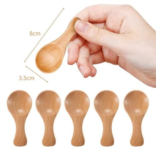 4 Small Wooden Salt Spoons, Solid Wood Condiment Spoons, Handmade Honey Teaspoons, for Condiments, Sugar, Coffee, Tea, Jam, Mustard, Ice Cream, Milk,