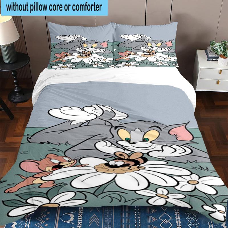 3PCS Cat And Mouse In Flowers 3pcs Bedding,Including 3PCS Duvet Cover And 2pcs Pillowcases Perfect for Christmas,Ideal for Bedroom, Dormitory