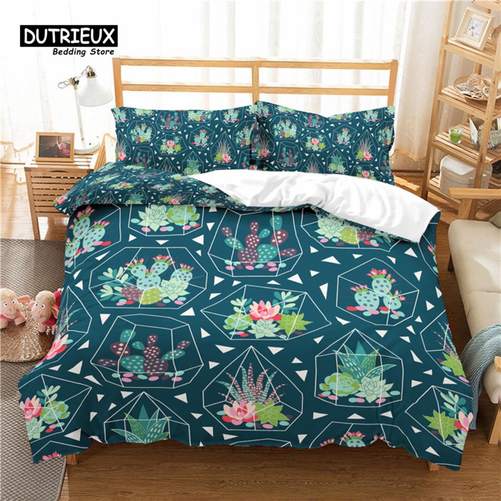 Home Living Luxury 3D Cactus Print 2/3Pcs Comfortable Duvet Cover Pillowcase Bedding Sets Queen And King Eu/Us/Au Size