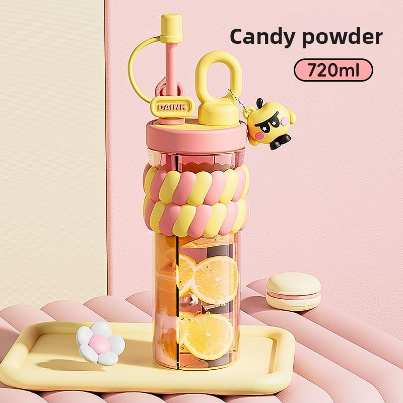Girls Creative Cartoon Double Compartment Water Bottle With Straw For Students And Gifts