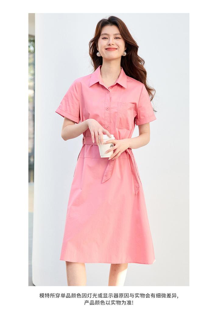 26 year new summer casual high-end shirt skirt, mid length skirt, waist cinching elegant short sleeved skirt, A-line skirt, dress, skirt