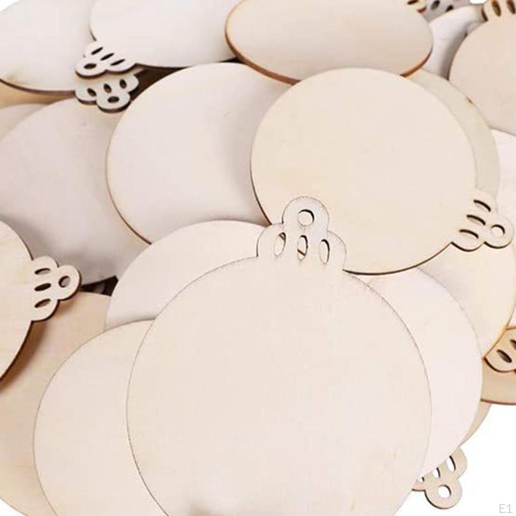 50x Christmas Wooden Round Tags Natural DIY Chips Hanging Ornaments