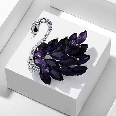 Broszka z kryształu w stylu retro z diamentami, osobowość łabędzia, prosta, modna i uniwersalna, kryształowa, odzieżowa, broszka