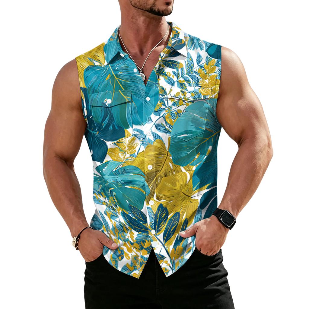 Gilet Camicia da Lavoro da Uomo con Revers e Bottoni - Top Leggero Senza Maniche