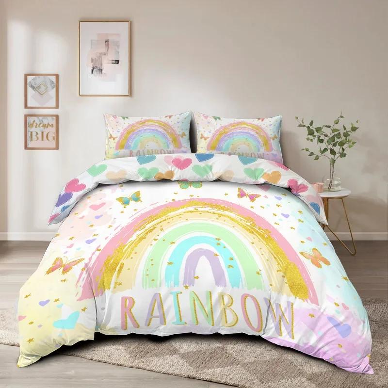 3Pc Butterfly Rainbow Quilt Cover Dreamy And Comfortable Bedding Digital Printing Twin/Full/Double/Queen/King Size No Filling