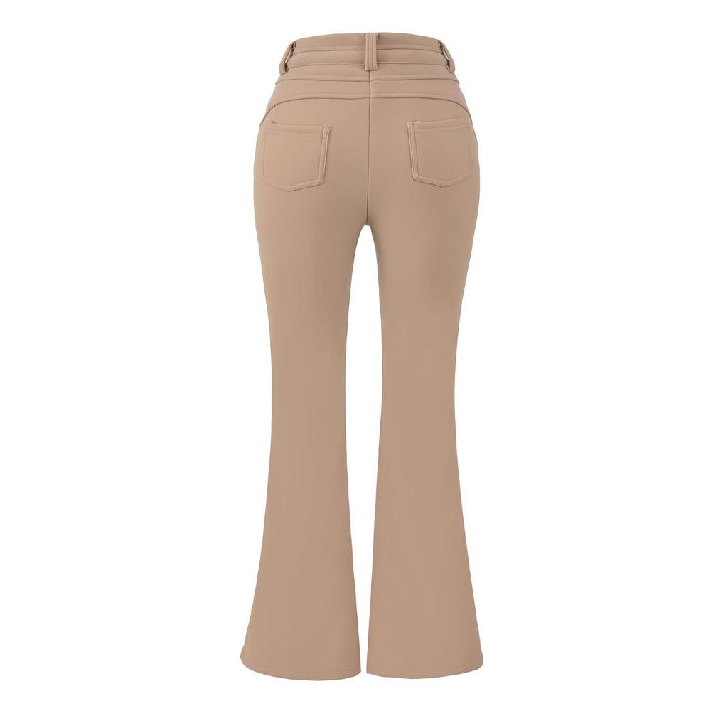 Women's Khaki High-Waisted Micro-Flare Trousers: Slimming & Elegant Trumpet Pants for Autumn/Winter 2025