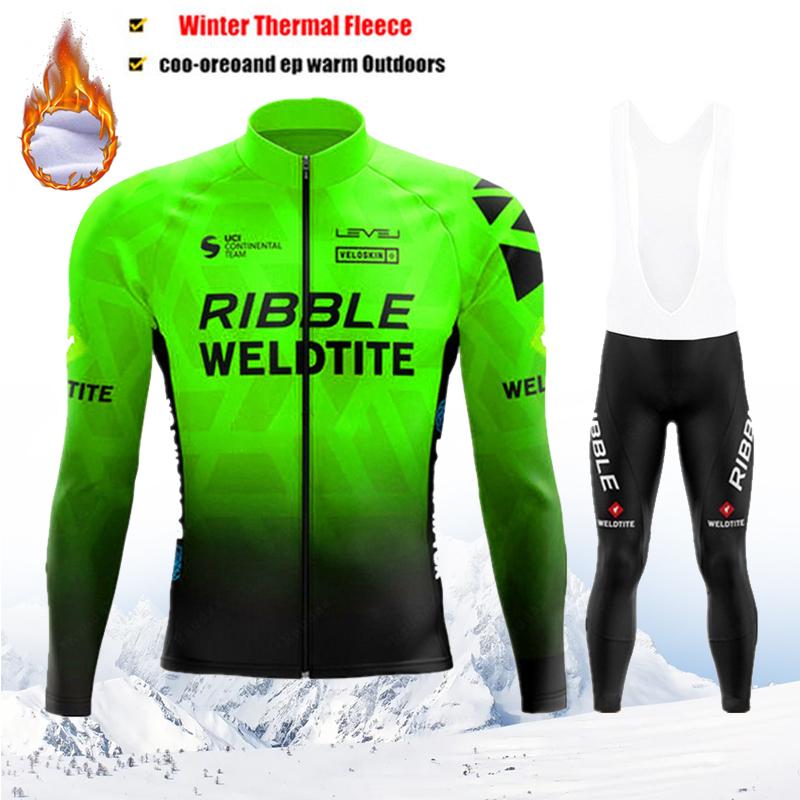 2025 Pro Team Winter Cycling Jerseys Set Yellow Long Sleeve Thermal Fleece Bicycle Clothing Keep Warm Bike Wear Suit Sportswear