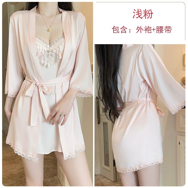 Women's Silky Deep V Cutout Padded Backless Cami Dress with Robe Lounge Set