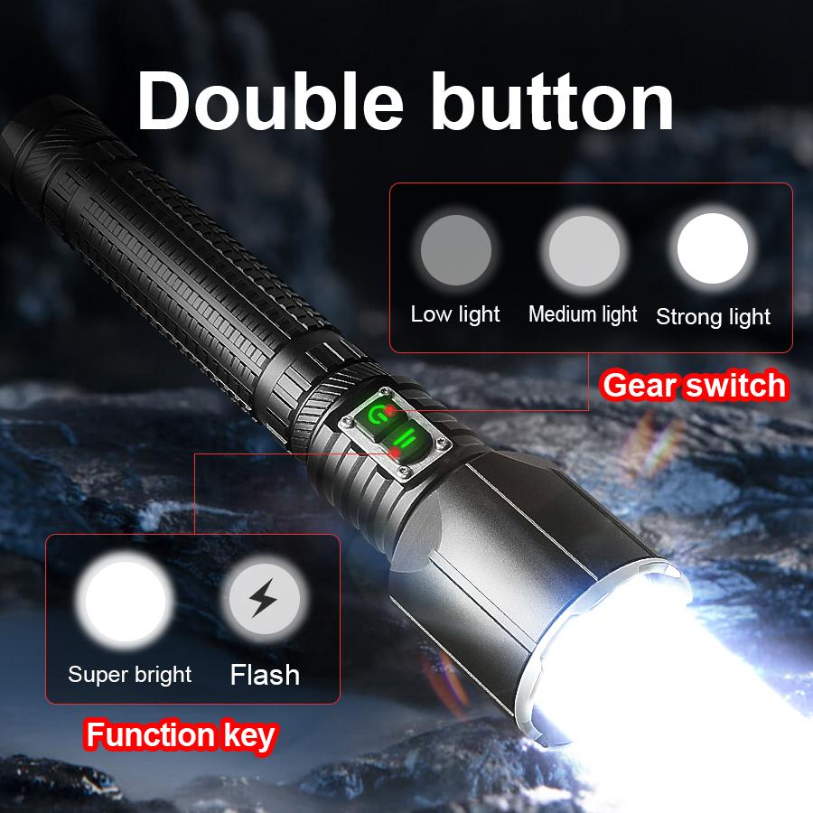 Long Shot 1000M Powerful Flashlight Zoomable Torch XHP160 Lamp Waterproof Torch Light Rechargeable Flash Light Super Bright Lantern