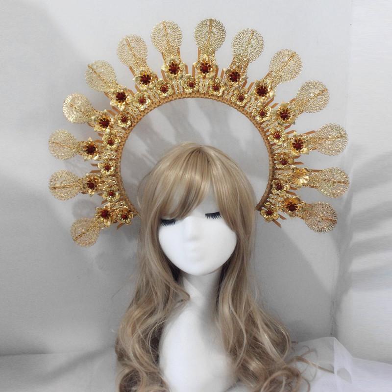 Gothic Lolita Girls KC Halo Crown Headpiece Virgin Sun Goddess Cosplay Baroque Crown Headband Women Headdress Hair Accessories