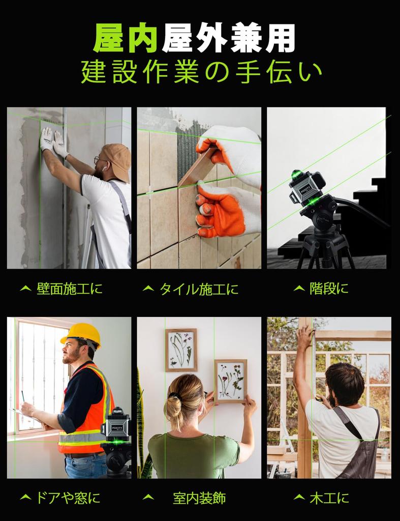 POXITY 4×360° Green Laser Level, 16-Line Self-Leveling/Manual Tilt, Remote, 2×2400 mAh Batteries, IP54 (with Mounting Kit)