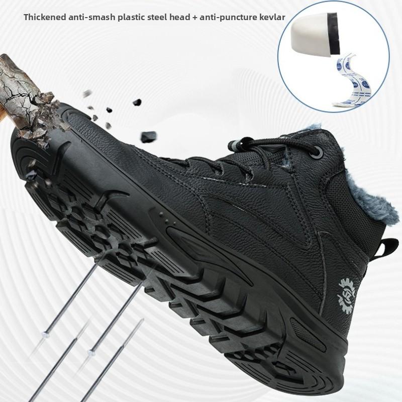 winter insulated safety shoes with warm plush anti puncture work sneakers with plastic toe construction waterproof work shoes