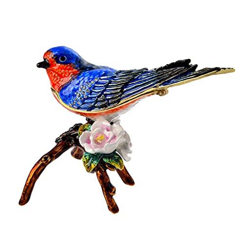 Eastern Bluebird Figurine, Home Decor Bird Trinket Box, Jewelry Box with Hinges, Golden Handmade Crystal Animal Keepsake, Bird Lover s Gift for Any Sp