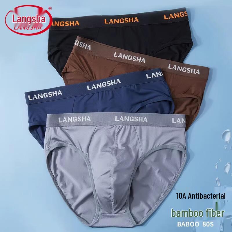 

Langsha Men s Antibacterial Ice Silk Bamboo Fiber Briefs (4-Pack) L (170, 100-120 lbs)