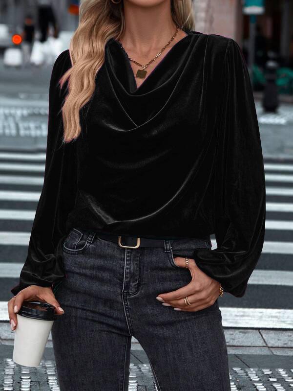 

Autumn new women s clothing, European, American and Korean fleece pile collar women s long-sleeved top women s S чёрный