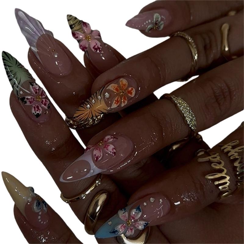 Mandel Aufklebe-Nägel Falsche Nägel Glänzend Acryl Künstliche Nägel Aufklebe-Nägel für Damen 30 Stück 15 Größen Kleben auf Nagel