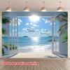 Ocean View Open Door Tapestry Beach Palm Tree Background Cloth