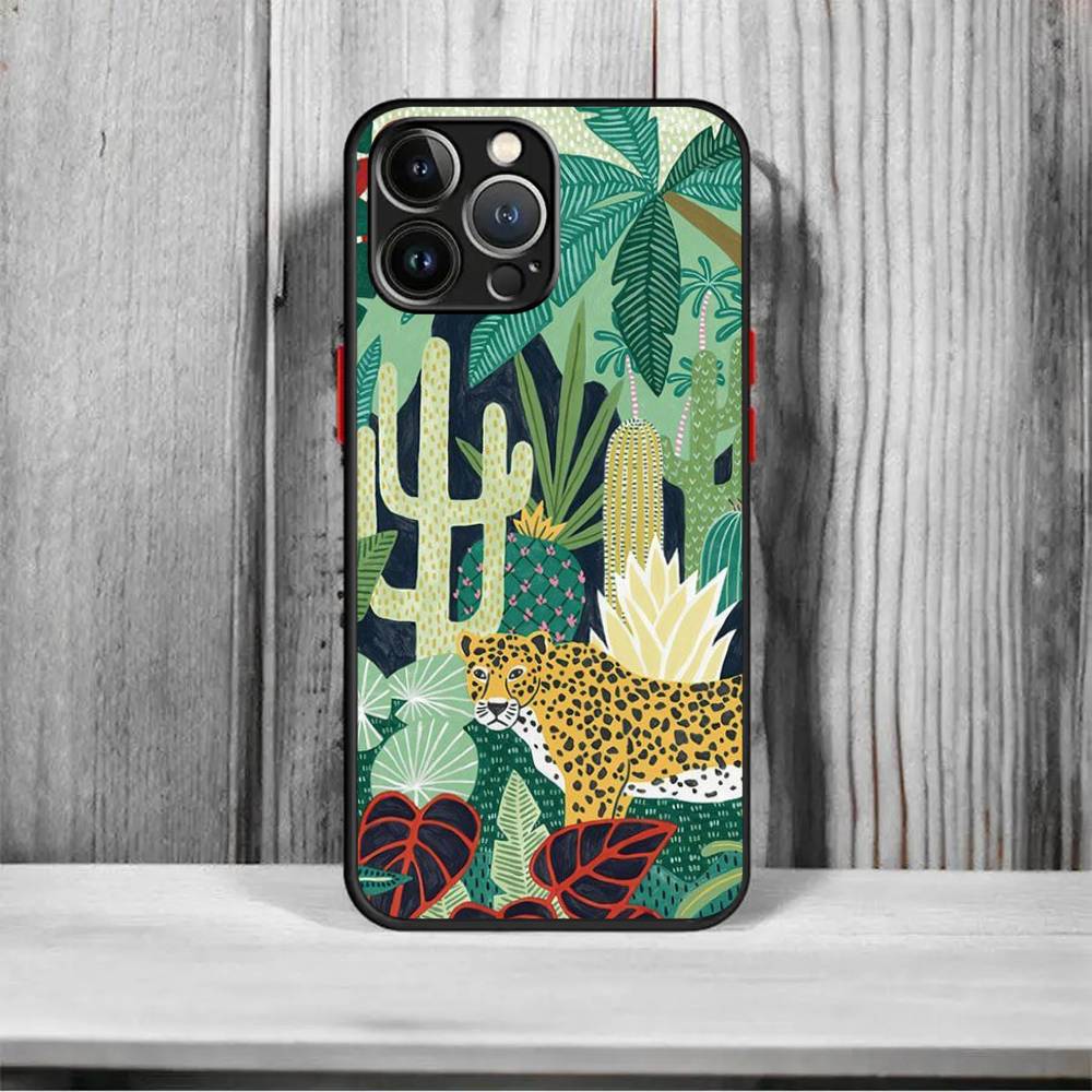 

Tropical Jungle Print Leopard Sloth Shockproof For iPhone X XR XS 11 12 13 14 15 16 pro Mini MAX transparent Matte Phone Case iPhone 15pro max